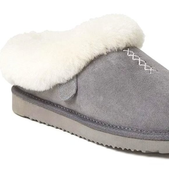NWT Dearfoams Women's Slippers Grey Fireside Adelaide Shearling Clog Style 8 - Picture 3 of 4